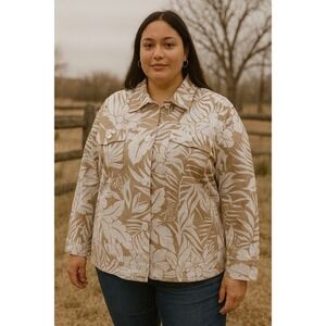 Sportelle Womens Light Wait Jacket Taupe White Size 2X Collared Button Up Casual